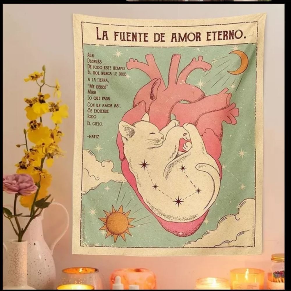 NWOT Cat Tapestry "La fuente de Amor Eterno"
